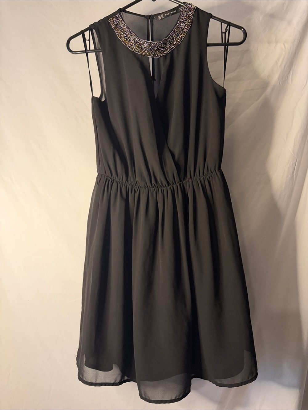 Zara Black Sleeveless Dress with Beaded Collar